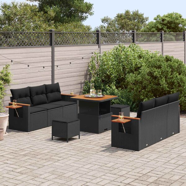 vidaXL Tuinbankenset 9 pcs Zwart Poly rattan en gepoedercoat staal