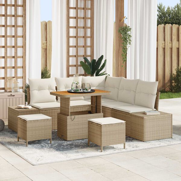 vidaXL Tuin Sofa Set met opslag 8 pcs Beige Poly riet