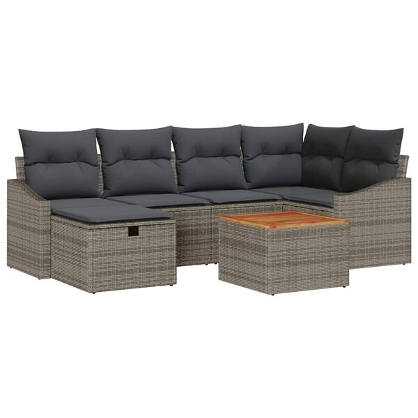 vidaXL Tuin Sofa Set met kussen met opslag 7 pcs Grijs Poly riet