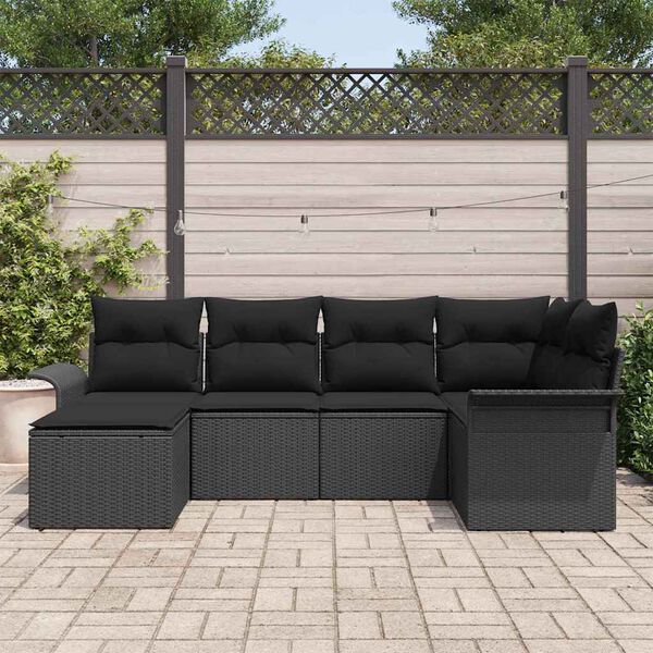 vidaXL Tuin Sofa Set met kussen 6 pcs Zwart poly rattan
