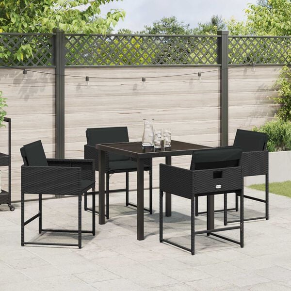 vidaXL Tuin eettafelset met kussen 5 pcs Zwart poly rattan