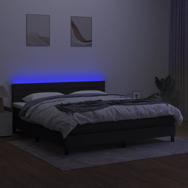 vidaXL Boxspring met matras en LED stof zwart 160x200 cm