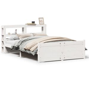 vidaXL Bedframe met hoofdbord massief grenenhout wit 135x190 cm