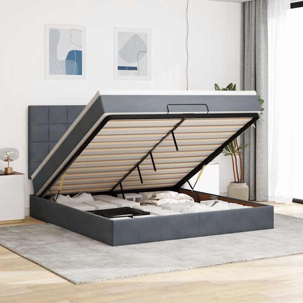 vidaXL Ottoman bed met matrassen 160x200cm fluweel donkergrijs