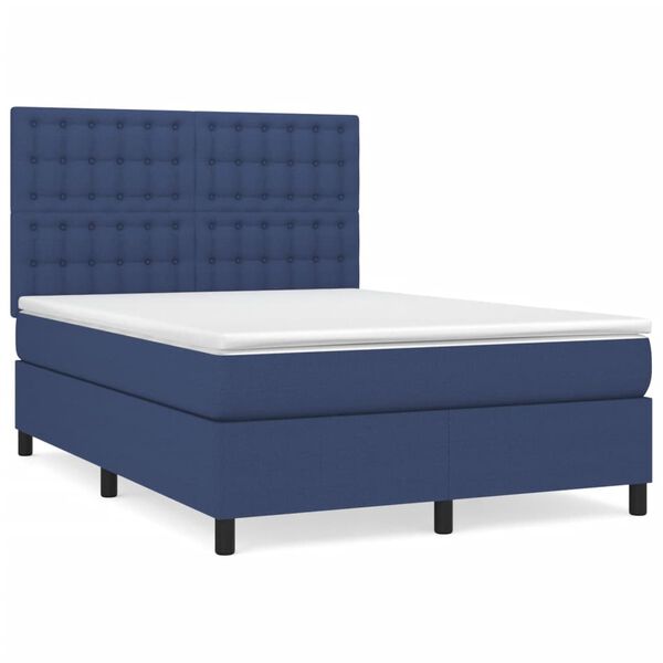 vidaXL Boxspring met matras stof blauw 140x190 cm