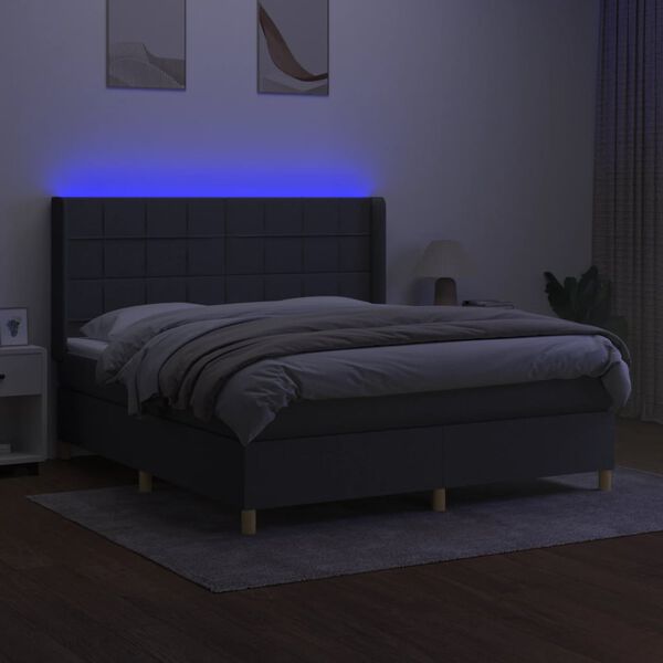 vidaXL Boxspring met matras en LED stof donkergrijs 180x200 cm