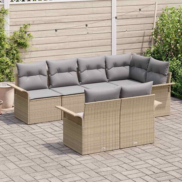 vidaXL Tuin Sofa Set met kussen 7 pcs Beige poly rattan
