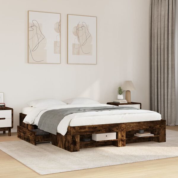 vidaXL Bedframe zonder matras hout gerookt eikenkleurig 150x200 cm