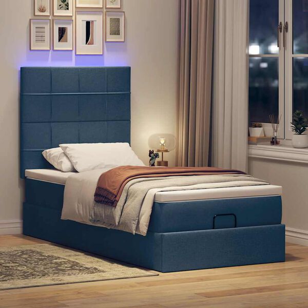 vidaXL Ottoman bed met matras en LED's 90x190cm stof blauw