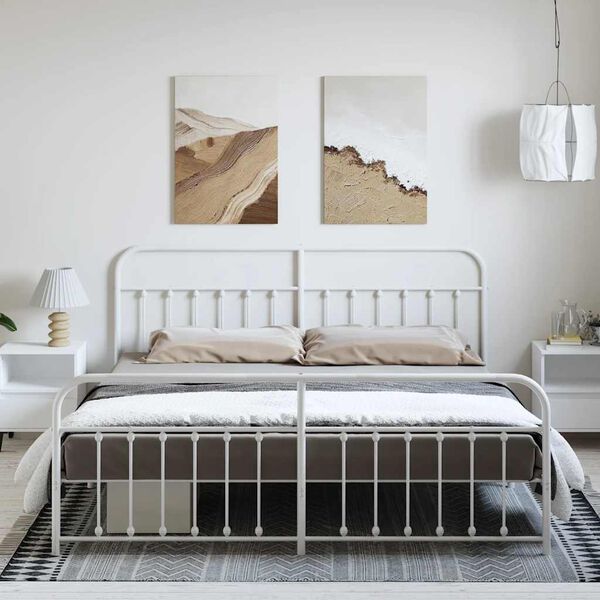 vidaXL Bedframe met hoofd- en voeteneinde metaal wit 183x213 cm
