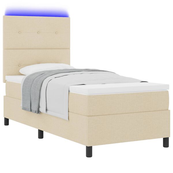 vidaXL Boxspring bed met matras met LED Cr&egrave;me 90 x 190 cm Stof