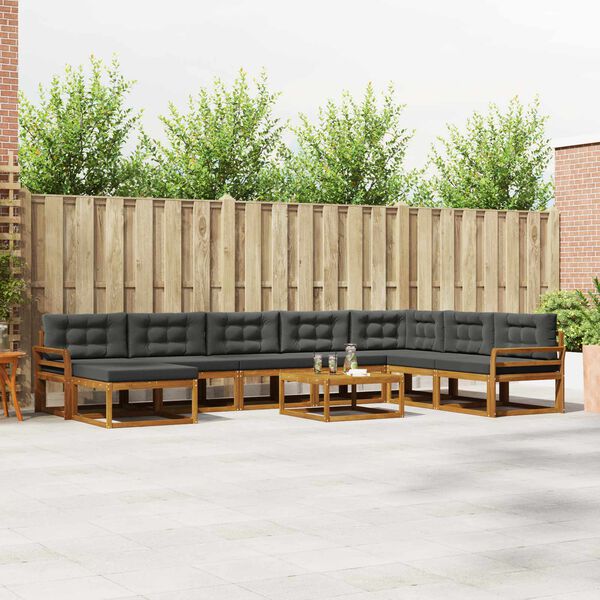 vidaXL Buiten bankenset met kussen 9 pcs Natuurlijk en Antraciet