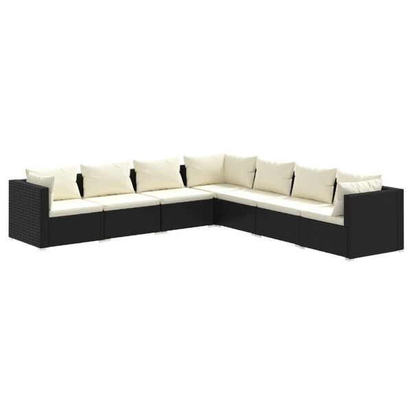 vidaXL 7-delige Loungeset met kussens poly rattan zwart