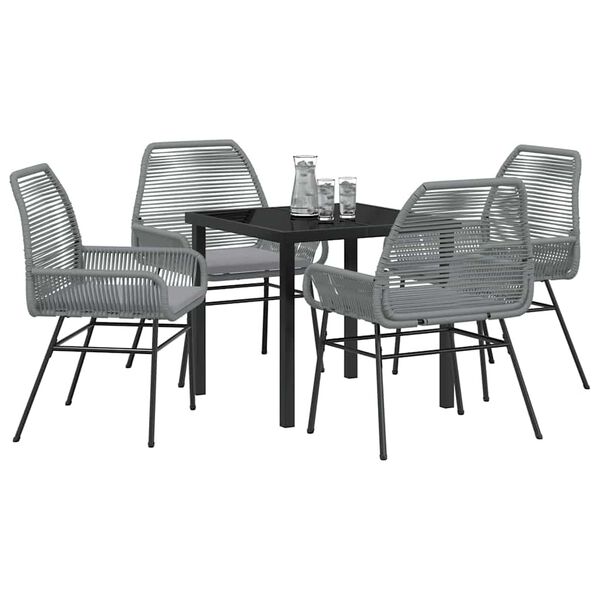 vidaXL Tuin eettafelset met kussen 5 pcs Grijs poly rattan