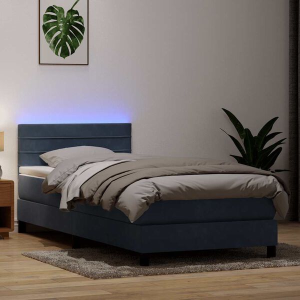 vidaXL Boxspring met matras en LED fluweel donkergrijs 100x220 cm