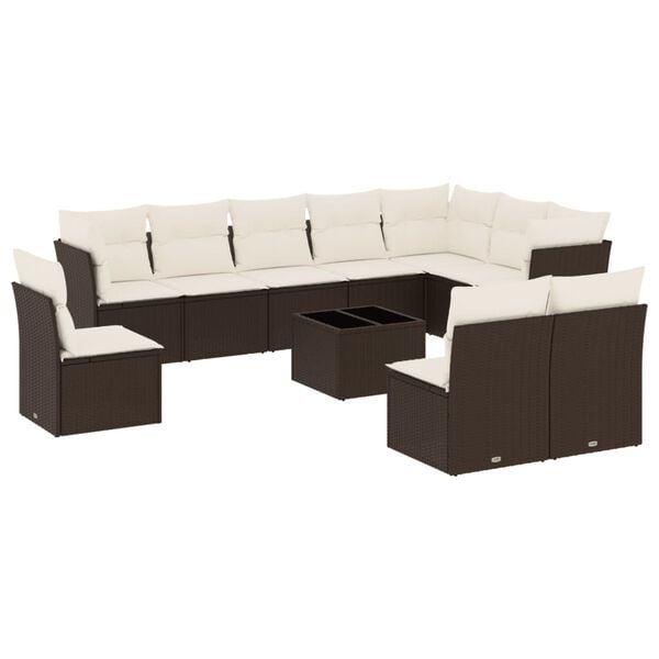 vidaXL 11-delige Loungeset met kussens poly rattan bruin