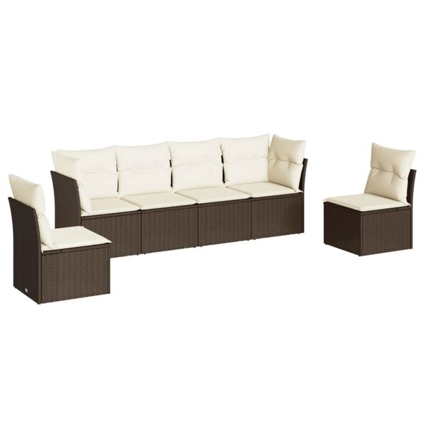 vidaXL 6-delige Loungeset met kussens poly rattan bruin