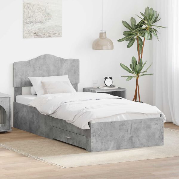 vidaXL Bedframe met hoofdeinde Beton Grijs 90 x 190 cm Bewerkt hout