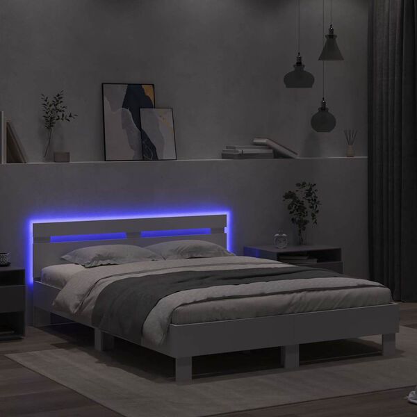 vidaXL Bedframe met LED met hoofdeinde Wit 152 x 203 cm Bewerkt hout