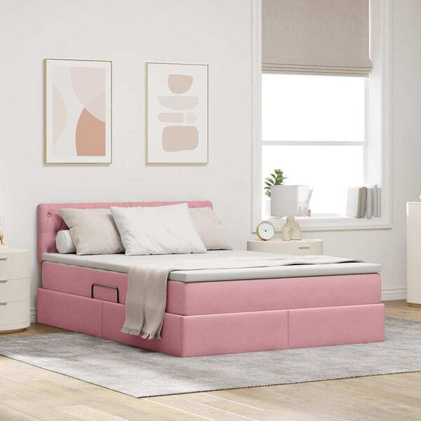vidaXL Opbergbed met LED met matras Roze 140 x 200 cm Fluweel