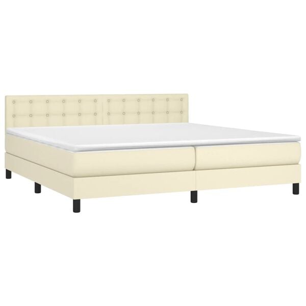 vidaXL Boxspring met matras en LED kunstleer cr&egrave;mekleurig 200x200 cm