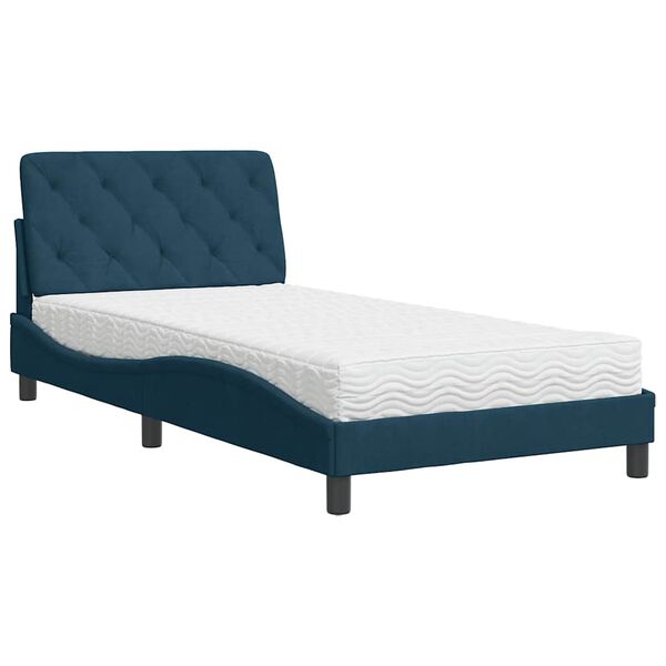 vidaXL Bed met matras fluweel blauw 100x200 cm
