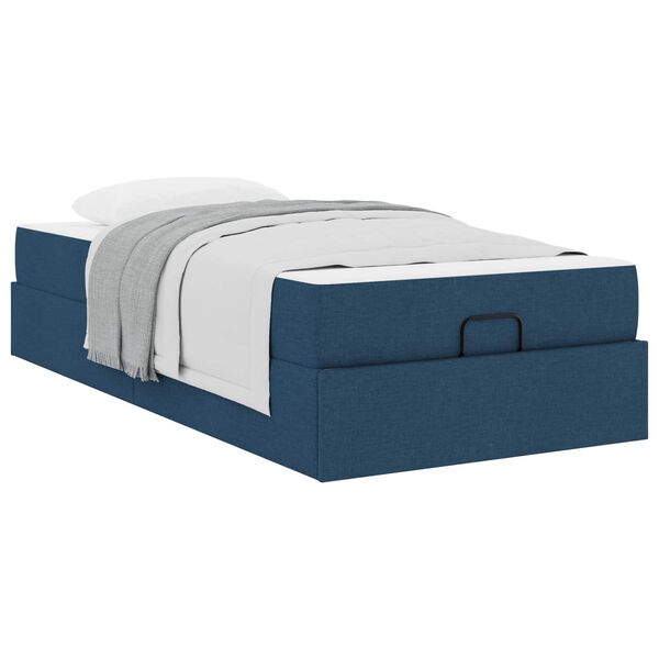 vidaXL Bedframe met matras met matras 2 pcs Blauw Stof