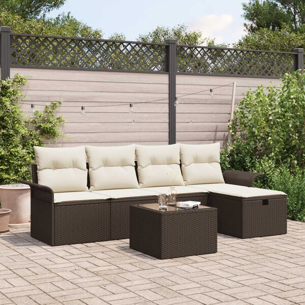 vidaXL Tuin Sofa Set met kussen met opslag 6 pcs Bruin Poly riet
