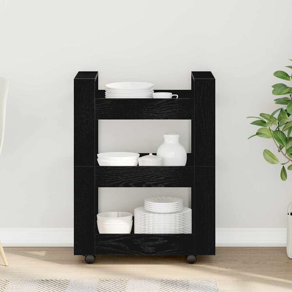 vidaXL Keuken Trolley Zwart Eiken 60 x 45 x 80 cm Bewerkt hout