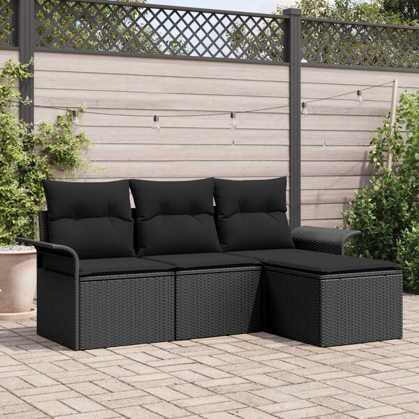 vidaXL Tuin Sofa Set met kussen met opslag 4 pcs Zwart Poly riet