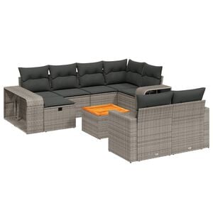 vidaXL 11-delige Loungeset met kussens poly rattan grijs