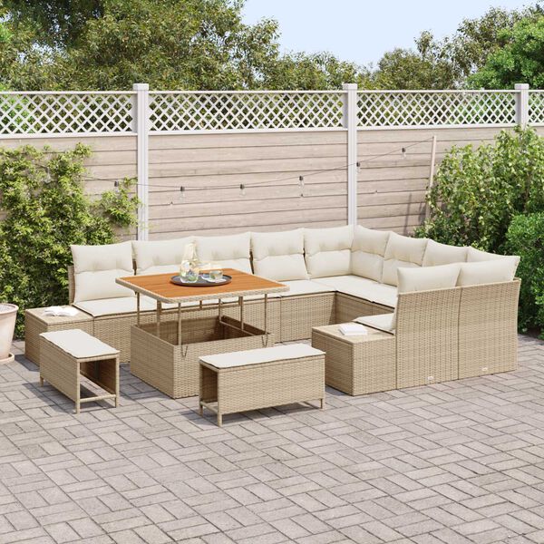 vidaXL Tuin Sofa Set met opslag 12 pcs Beige Poly riet