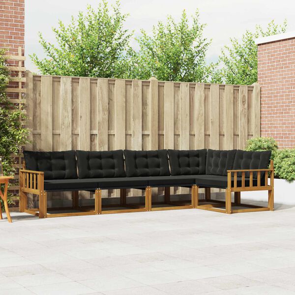 vidaXL Buiten bankenset met kussen 5 pcs Natuurlijk en Zwart