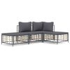 vidaXL 4-delige Loungeset met kussens poly rattan antracietkleurig