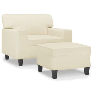 vidaXL Fauteuil met voetenbank 60 cm kunstleer cr&egrave;mekleurig