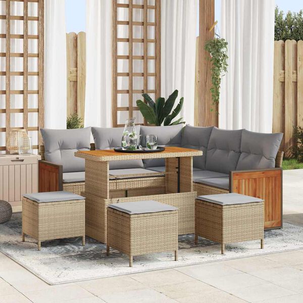 vidaXL Tuinbankenset met kussen 9 pcs Beige en Licht Grijs poly rattan