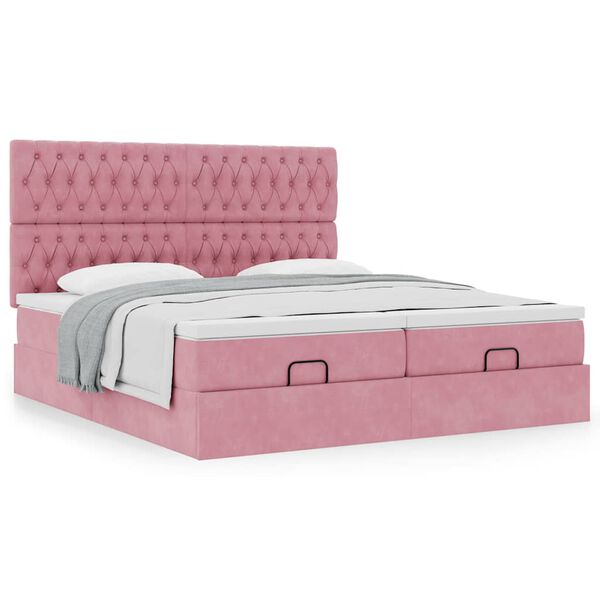 vidaXL Ottoman bed met matrassen 160x200cm fluweel roze