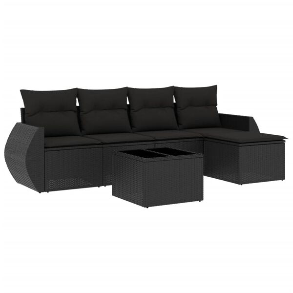 vidaXL 6-delige Loungeset met kussens poly rattan zwart