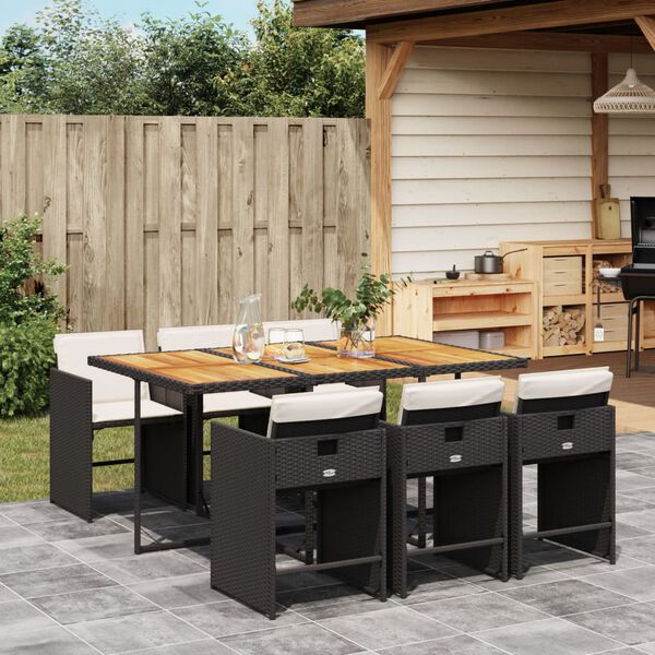 vidaXL 7-delige Tuinset met kussens poly rattan zwart