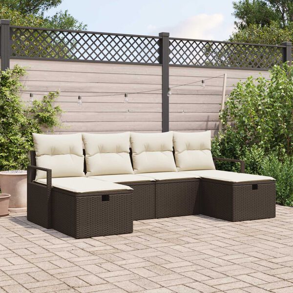 vidaXL Bankstel met kussen 5 pcs poly rattan
