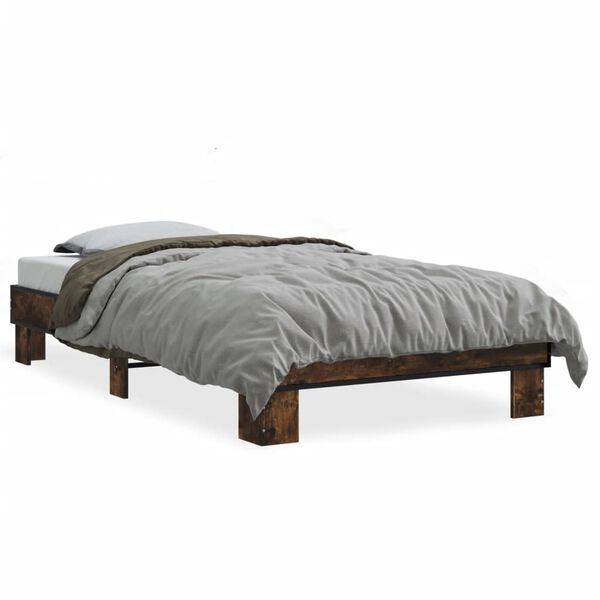 vidaXL Bedframe bewerkt hout en metaal gerookt eikenkleurig 90x200 cm