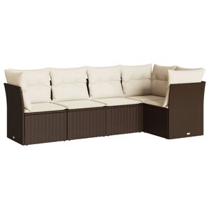 vidaXL 5-delige Loungeset met kussens poly rattan bruin
