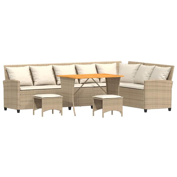 vidaXL 4-delige Tuinbankstel met kussens L-vormig beige poly rattan