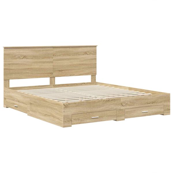 vidaXL Bedframe met hoofdeinde Sonoma Eiken 180 x 200 cm Bewerkt hout