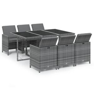 vidaXL 7-delige Tuinset met kussens poly rattan grijs