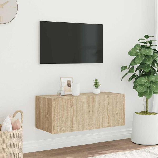 vidaXL Tv-wandmeubel met LED-verlichting 80x35x31 cm sonoma eikenkleur