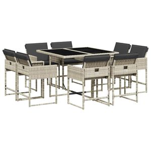 vidaXL 9-delige Tuinset met kussens poly rattan lichtgrijs