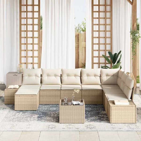 vidaXL Tuin Sofa Set met kussen 8 pcs Beige en Cr&egrave;me poly rattan
