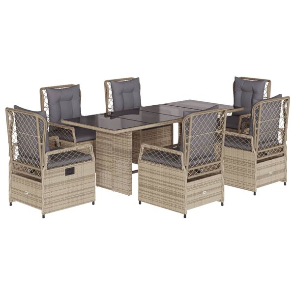 vidaXL 7-delige Tuinset met kussens poly rattan beige