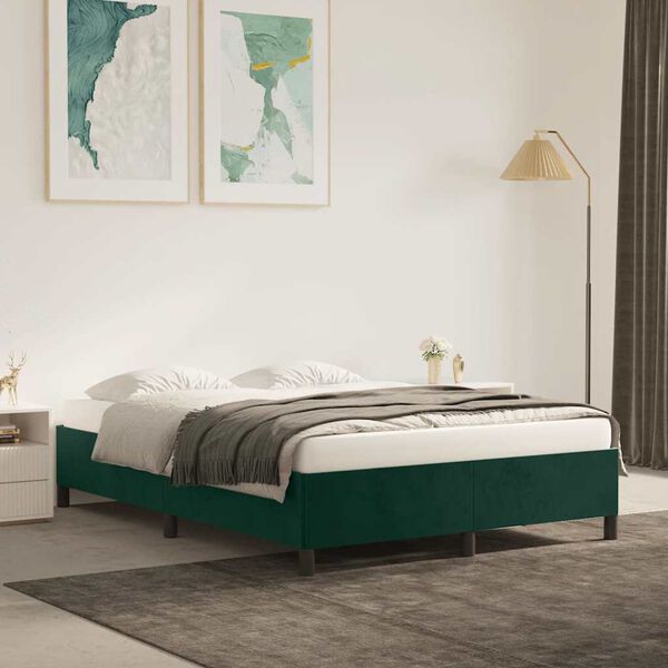 vidaXL Bedframe zonder matras 140x190 cm fluweel donkergroen
